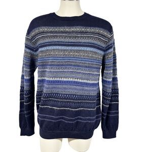 Kuna Blue Stripe Baby Alpaca Soft Crewneck Sweater Mens Size L Large Made in Per